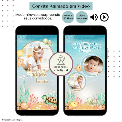 Convite Fundo do Mar em Vídeo Animado com Música Digital