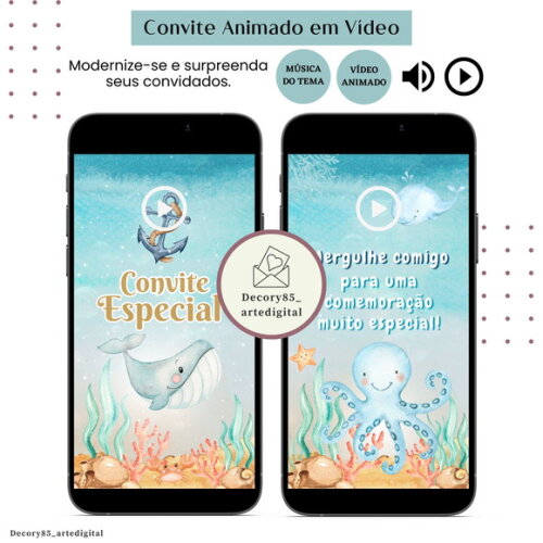 Convite Fundo do Mar em Vídeo Animado com Música Digital