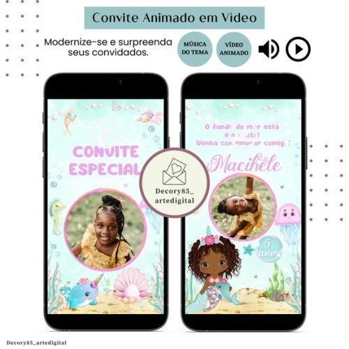 Convite Fundo do Mar em Vídeo Animado com Música Digital