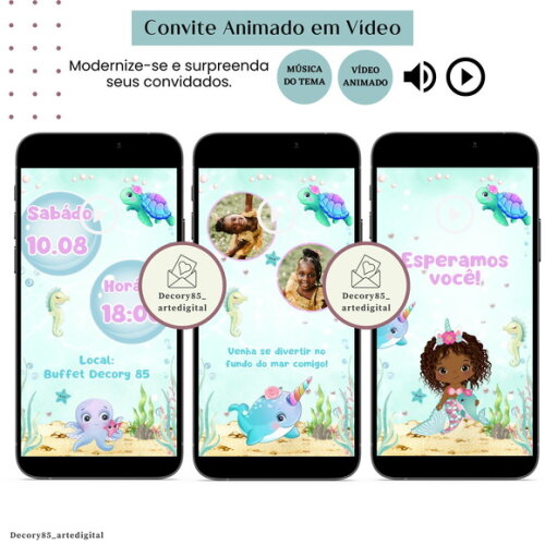Convite Fundo do Mar em Vídeo Animado com Música Digital