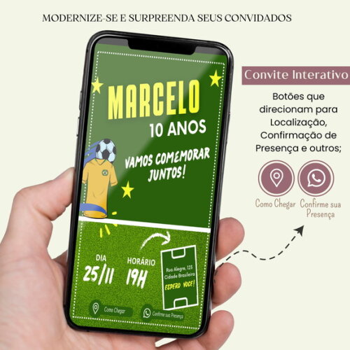 Convite Futebol Copa do Mundo Digital Interativo Virtual