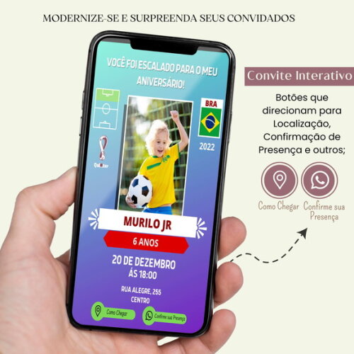 Convite Futebol Copa do Mundo Digital Interativo Virtual