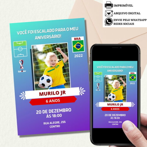 Convite Futebol Copa do Mundo Digital Virtual Aniversário
