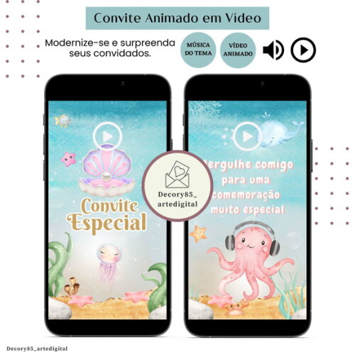 Convite Fundo do Mar em Vídeo Animado com Música Digital
