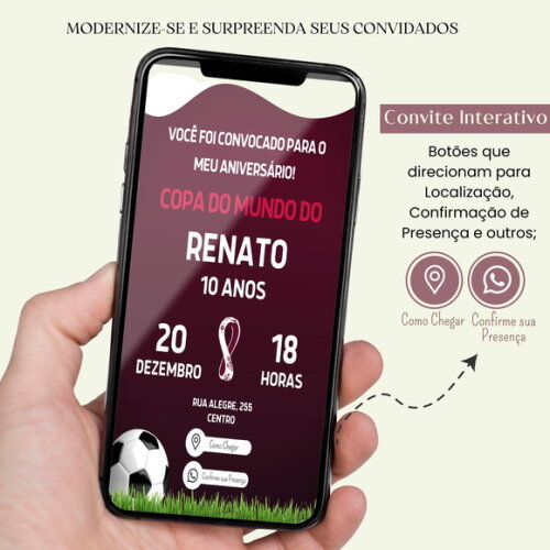 Convite Futebol Copa do Mundo Digital Interativo Virtual