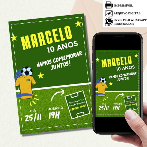 Convite Futebol Copa do Mundo Digital Virtual Aniversário