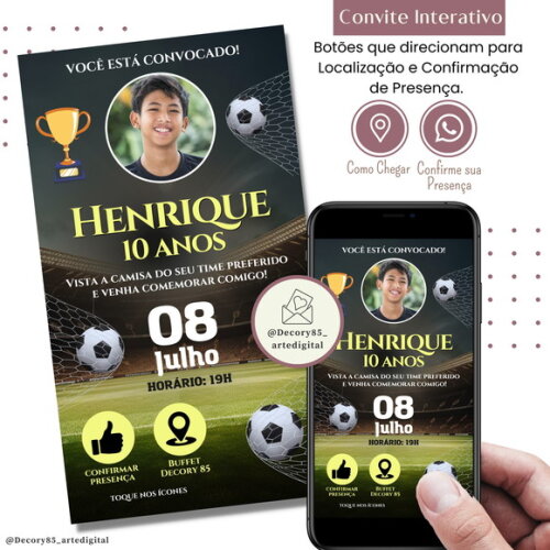 Convite Futebol Digital Interativo Virtual