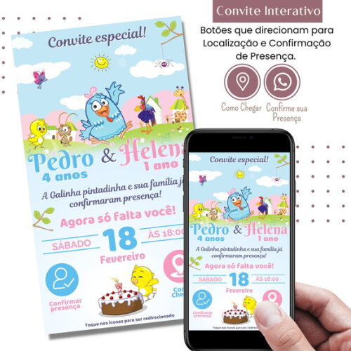 Convite Galinha Pintadinha Digital Interativo Virtual