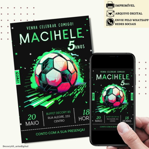Convite Futebol Neon Digital Virtual Aniversário
