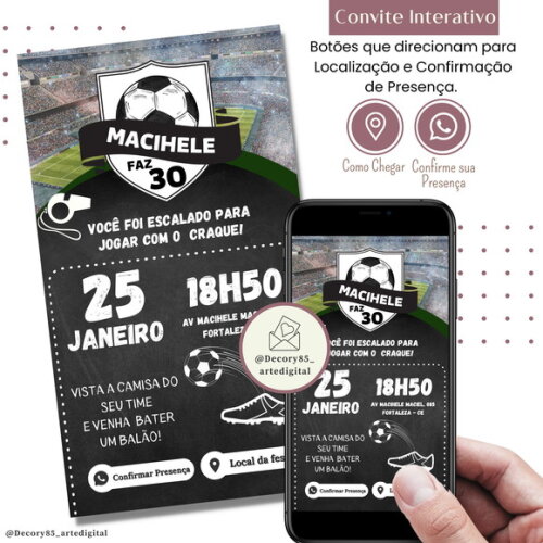 Convite Futebol Digital Interativo Virtual