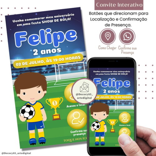 Convite Futebol Digital Interativo Virtual