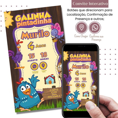 Convite Galinha Pintadinha Digital Interativo Virtual