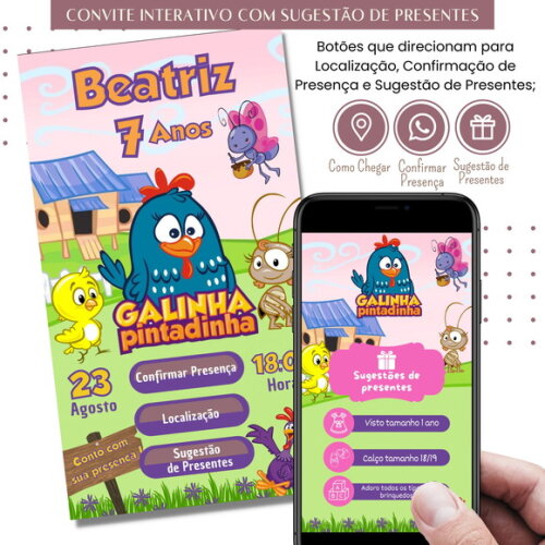 Convite Galinha Pintadinha Digital Sugestão de Presente