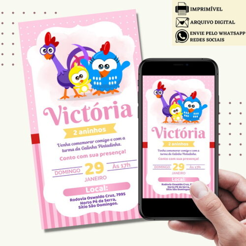 Convite Galinha Pintadinha Rosa Digital Virtual