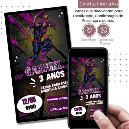 Convite Gavião Arqueiro Interativo Digital Virtual