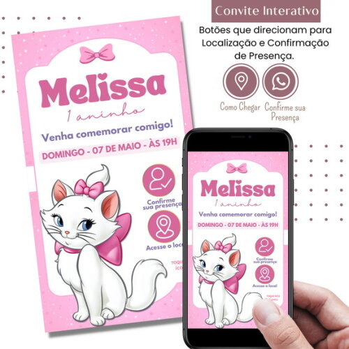 Convite Gatinha Marie Gata Marie Digital Interativo Virtual