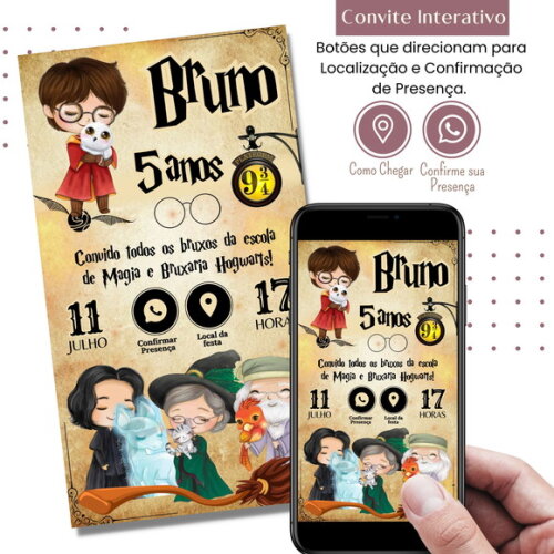 Convite Harry Potter Digital Interativo Virtual