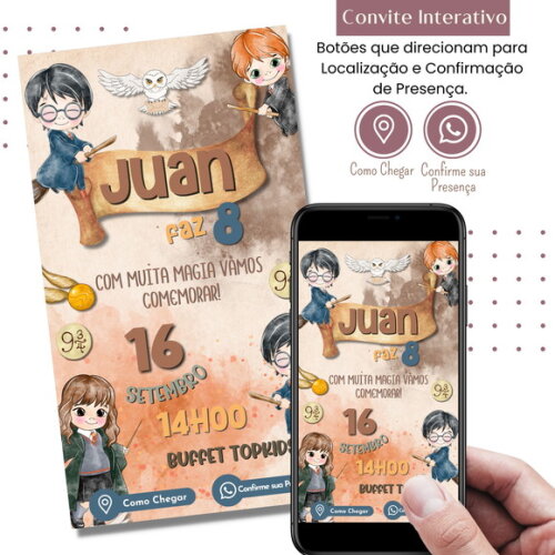Convite Harry Potter Digital Interativo Virtual