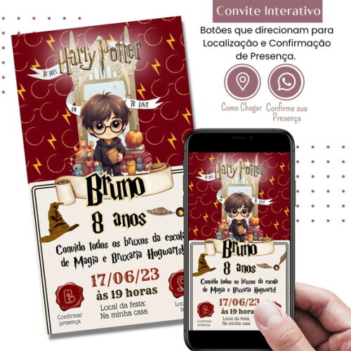 Convite Harry Potter Digital Interativo Virtual