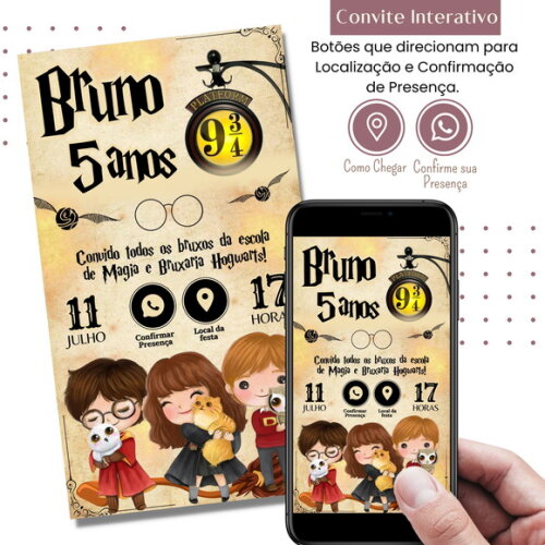 Convite Harry Potter Digital Interativo Virtual