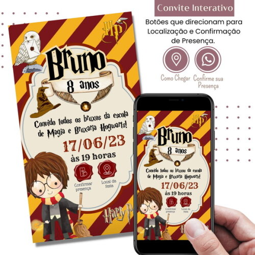 Convite Harry Potter Digital Interativo Virtual