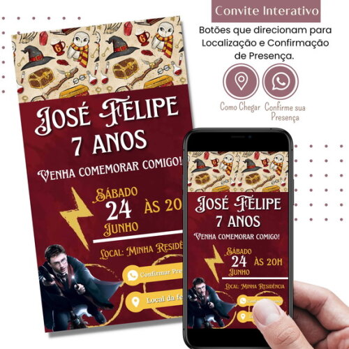 Convite Harry Potter Digital Interativo Virtual