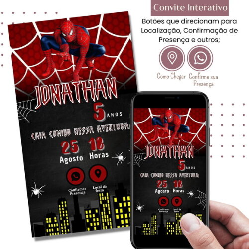 Convite Homem Aranha Spider Man Digital Interativo Virtual