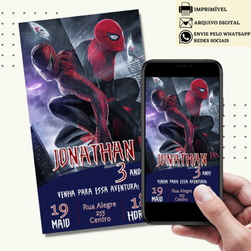 Convite Homem Aranha Spider Man Virtual Digital