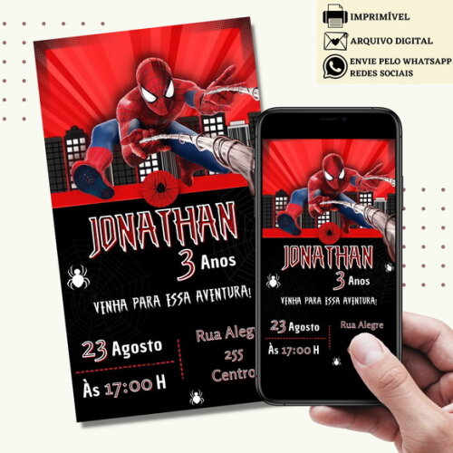 Convite Homem Aranha Spider Man Virtual Digital