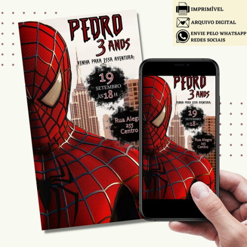 Convite Homem Aranha Spider Man Virtual Digital