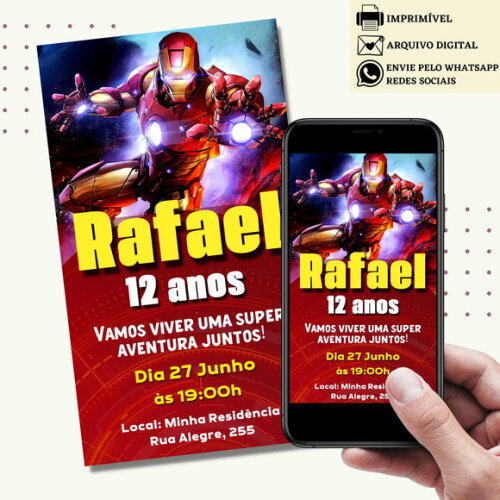 Convite Homem de Ferro Iroman Digital Virtual