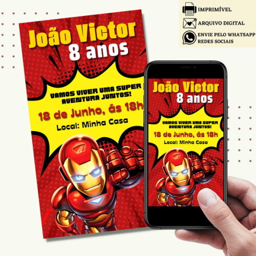 Convite Homem de Ferro Iroman Digital Virtual