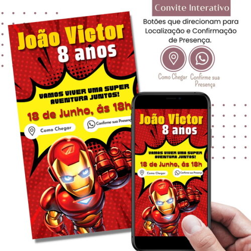 Convite Homem de Ferro Iroman Interativo Digital Virtual