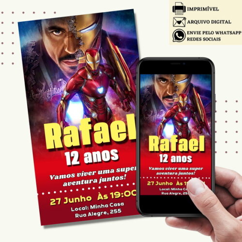 Convite Homem de Ferro Iroman Digital Virtual