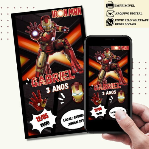 Convite Homem de Ferro Iroman Digital Virtual