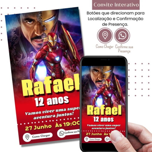Convite Homem de Ferro Iroman Interativo Digital Virtual
