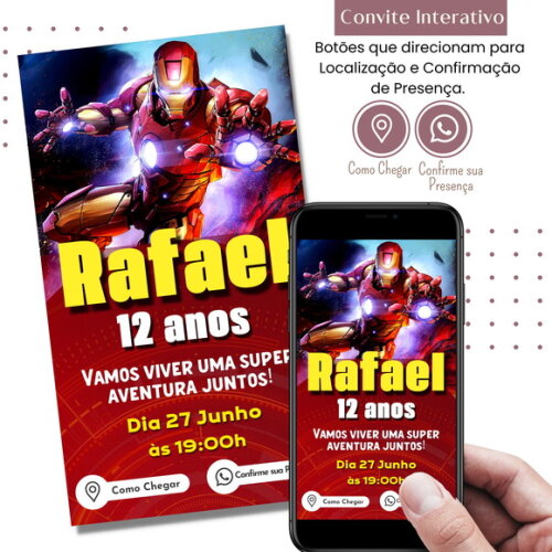 Convite Homem de Ferro Iroman Interativo Digital Virtual