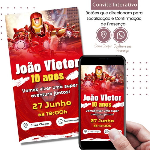 Convite Homem de Ferro Iroman Interativo Digital Virtual