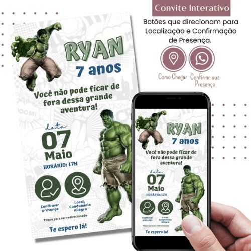 Convite Hulk Digital Interativo Virtual