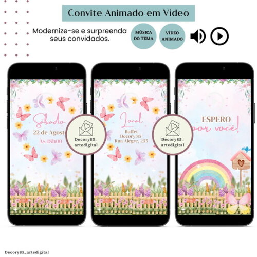 Convite Jardim Encantado em Vídeo Animado com Música Digital