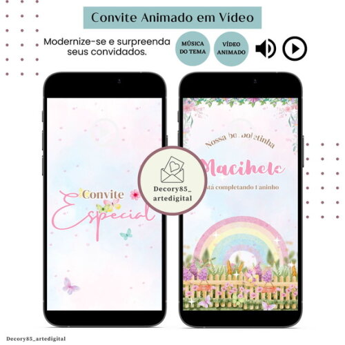 Convite Jardim Encantado em Vídeo Animado com Música Digital