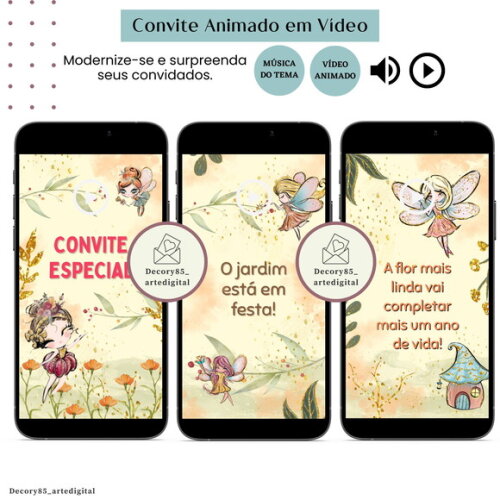 Convite Jardim Encantado em Vídeo Animado com Música Digital