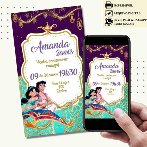 Convite Jasmine Aladdin Digital Virtual