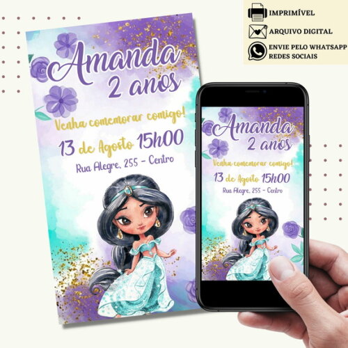 Convite Jasmine Digital Virtual Princesa