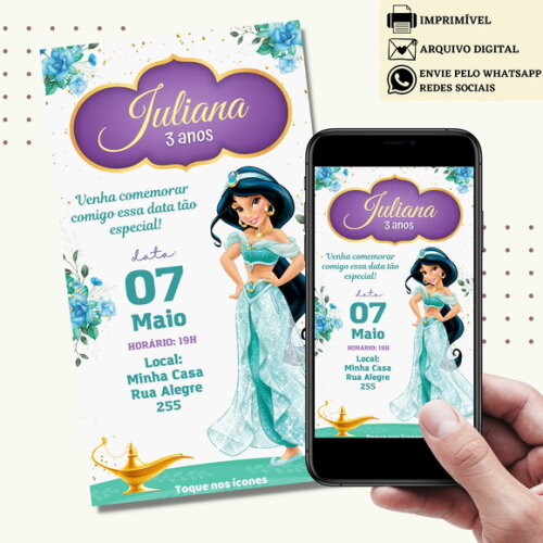 Convite Jasmine Digital Virtual Princesa