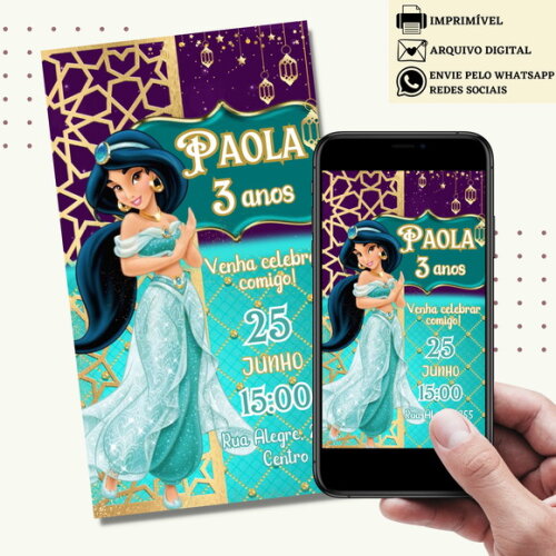 Convite Jasmine Digital Virtual Princesa