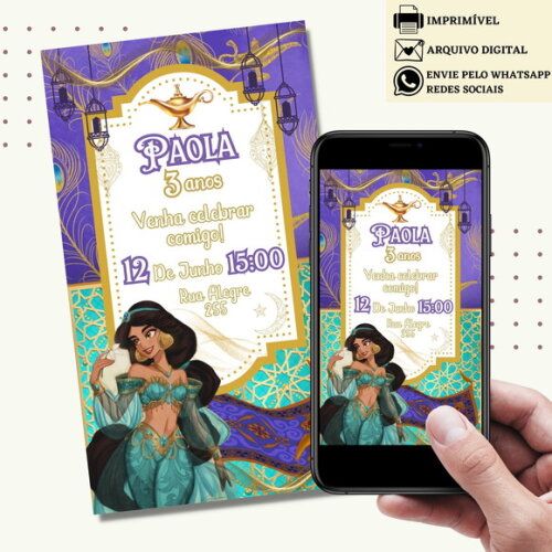 Convite Jasmine Digital Virtual Princesa