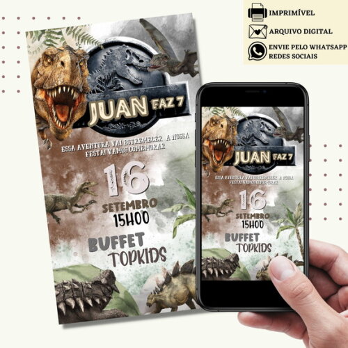 Convite Jurassic Park Digital Virtual Dinossauro