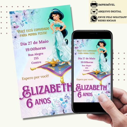 Convite Jasmine Digital Virtual Princesa