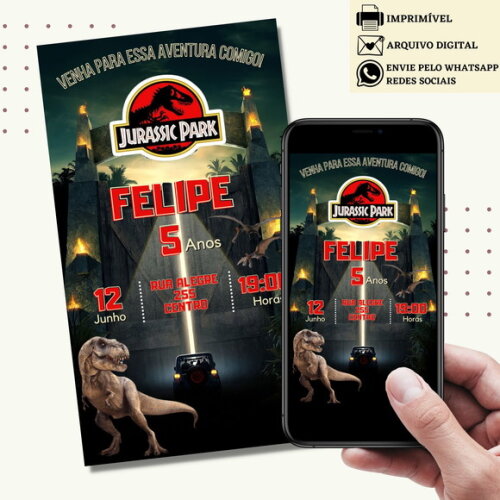 Convite Jurassic Park Digital Virtual Dinossauro